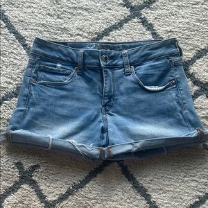 American Eagle Outfitters Blue Jean Shorts with Frayed Hem